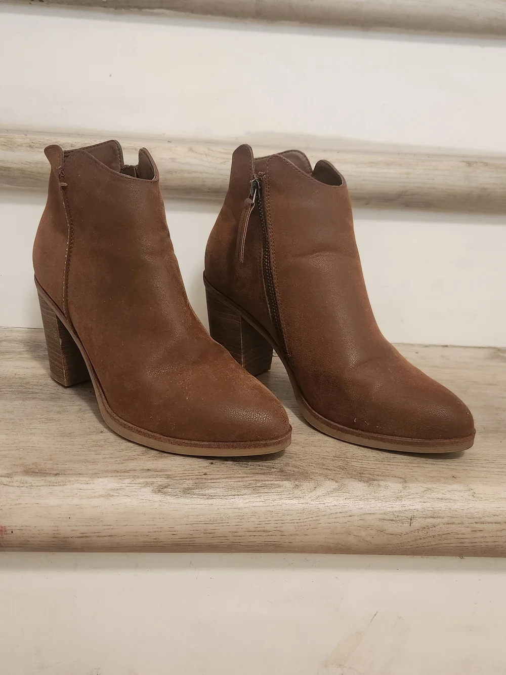MIA Chestnut Brown Suede Ankle Booties with Block Heel